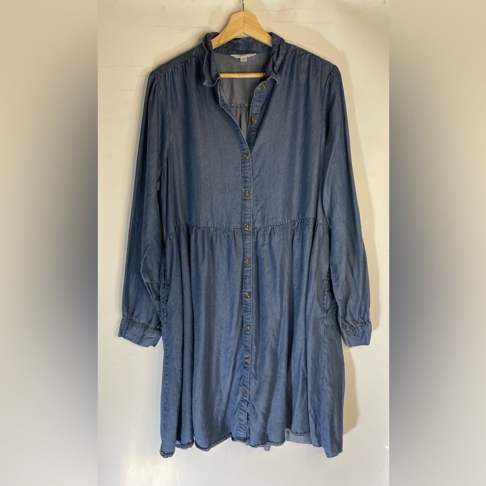 Time and Tru Button Front Long Sleeve Soft Denim Dress XL (16-18)